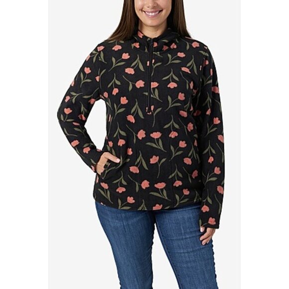 O'Neill Tops - O'Neill | Black and Red Floral Josie Quarter Zip Hooded Fleece Size Medium